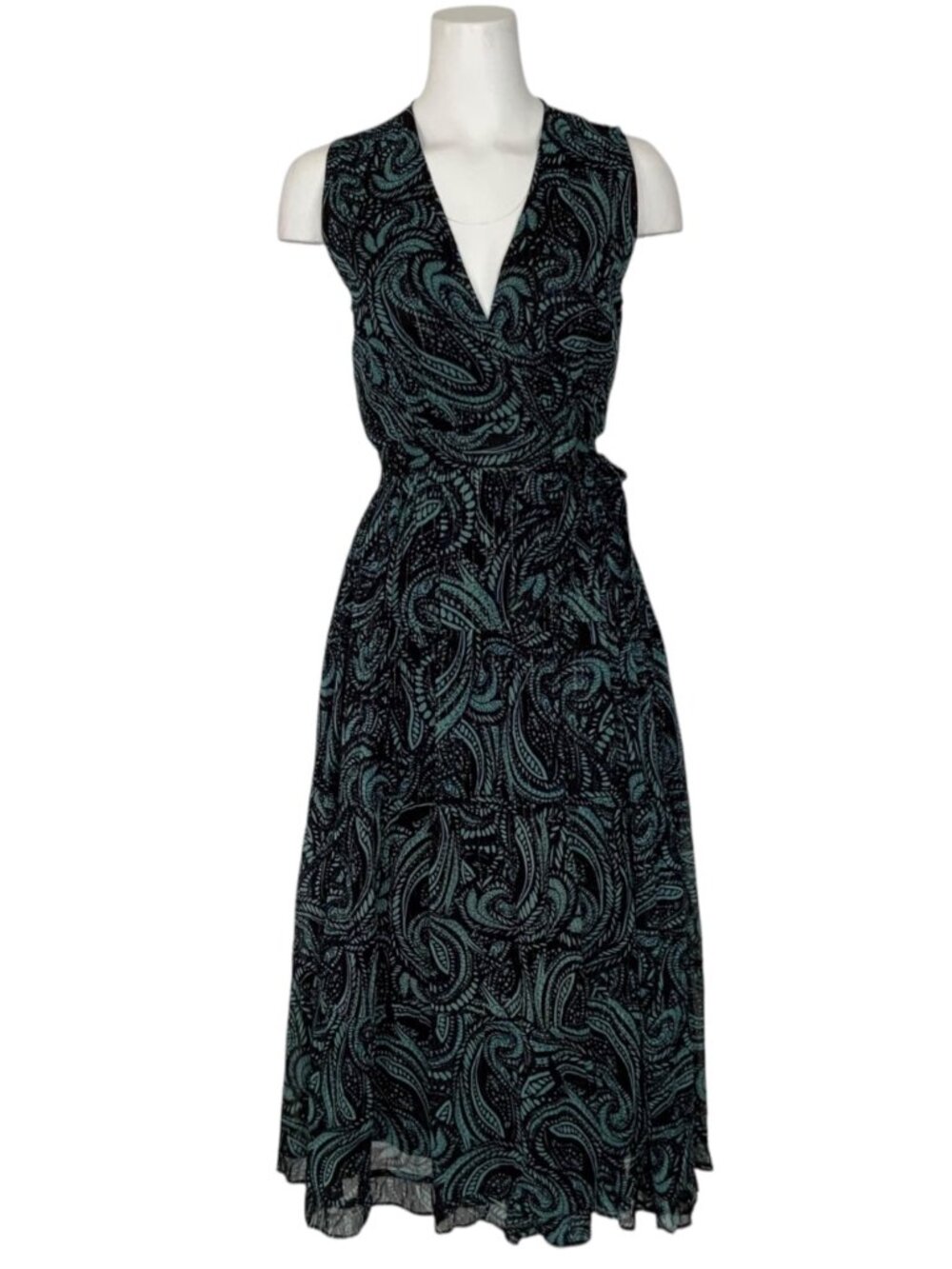 Karina Grimaldi Fannie Midi Dress S Wrap Style Blue Paisley